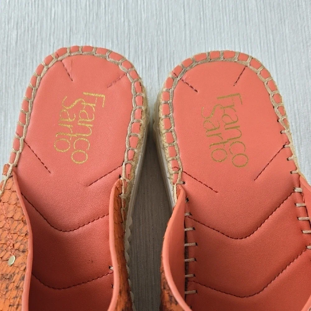 Franco Sarto Birch Orange Snakeskin Leather Espadrille Platform Sandals Mens 8M